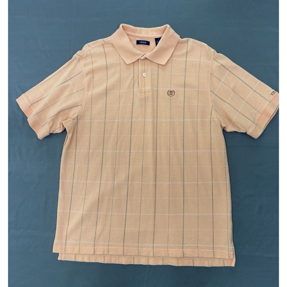 Izod Other - Izod Mens Golf Polo Shirt - Size L- Creamsicle Peach Orange Grid Pattern 4538111